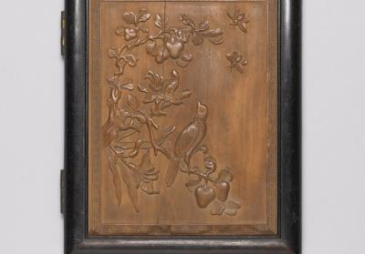 图片[2]-Glass mirror with Chinese rosewood frame and carved boxwood inset.-China Archive